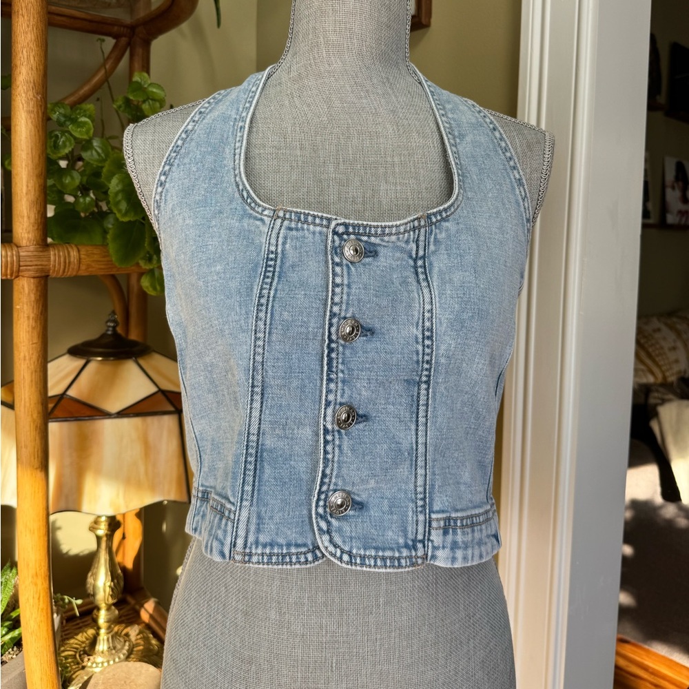 American Eagle Denim Halter Crop Vest Size XL